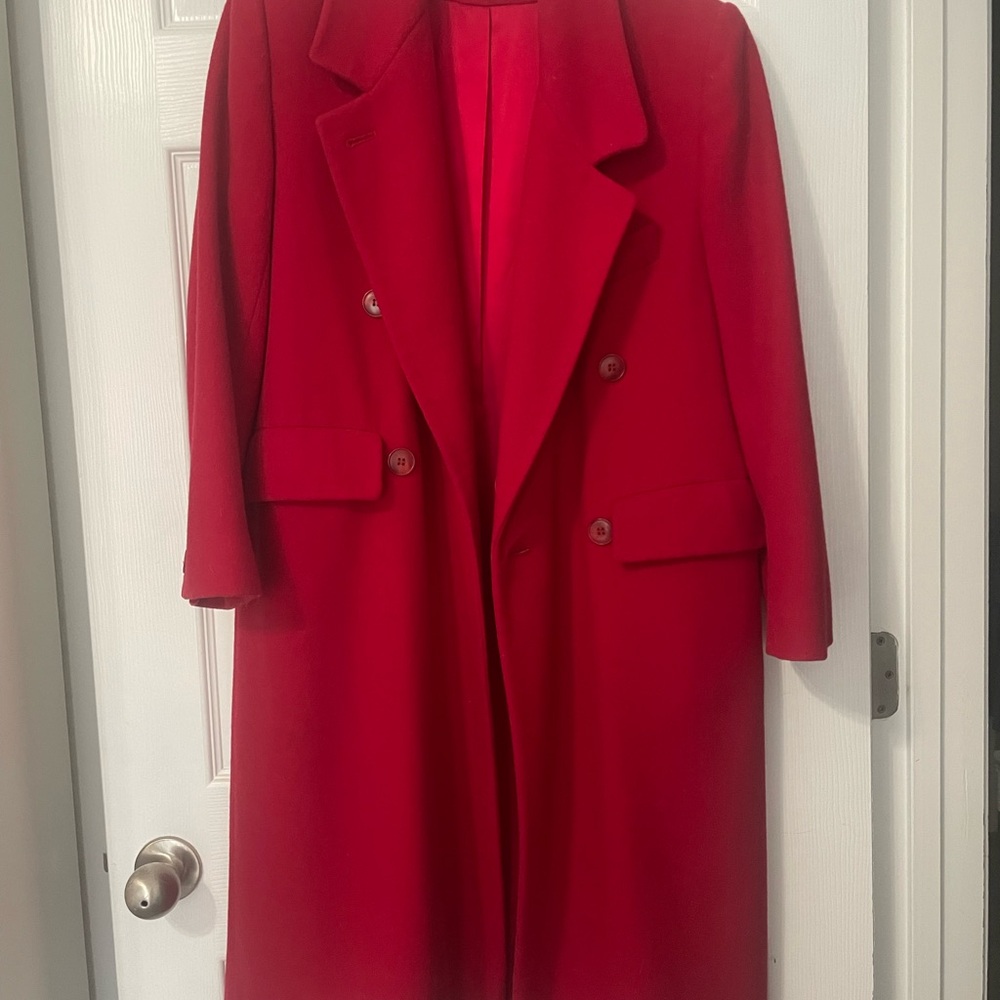 Evan Picone Elegant Red Women's Full-Length Coat, 100% Wool